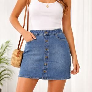 Life for Style Denim Skirt Women’s 4 Button Front Blue Jean Skirt 28” Waist